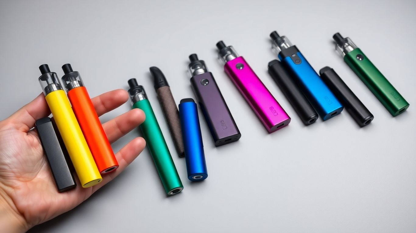 Verschiedene Einweg Vapes in bunten Farben.