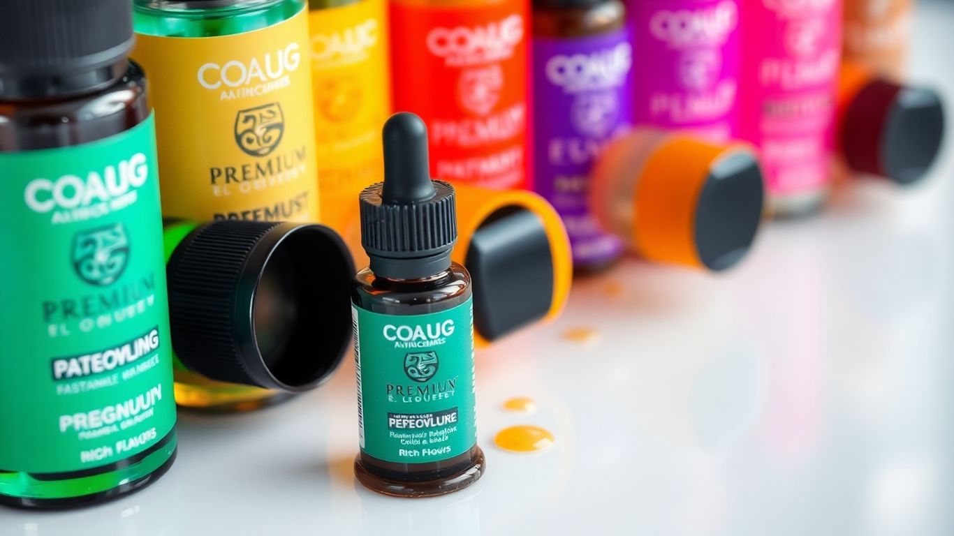 Premium E-Liquids Flaschen in verschiedenen Farben.