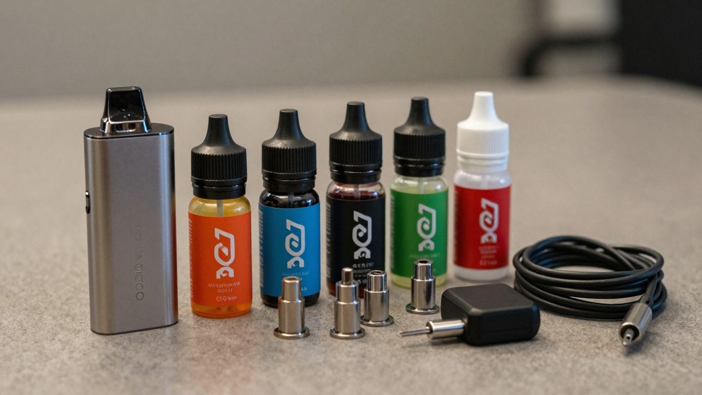 Vape Zubehör: Mod, Liquids, Coils und Ladekabel.