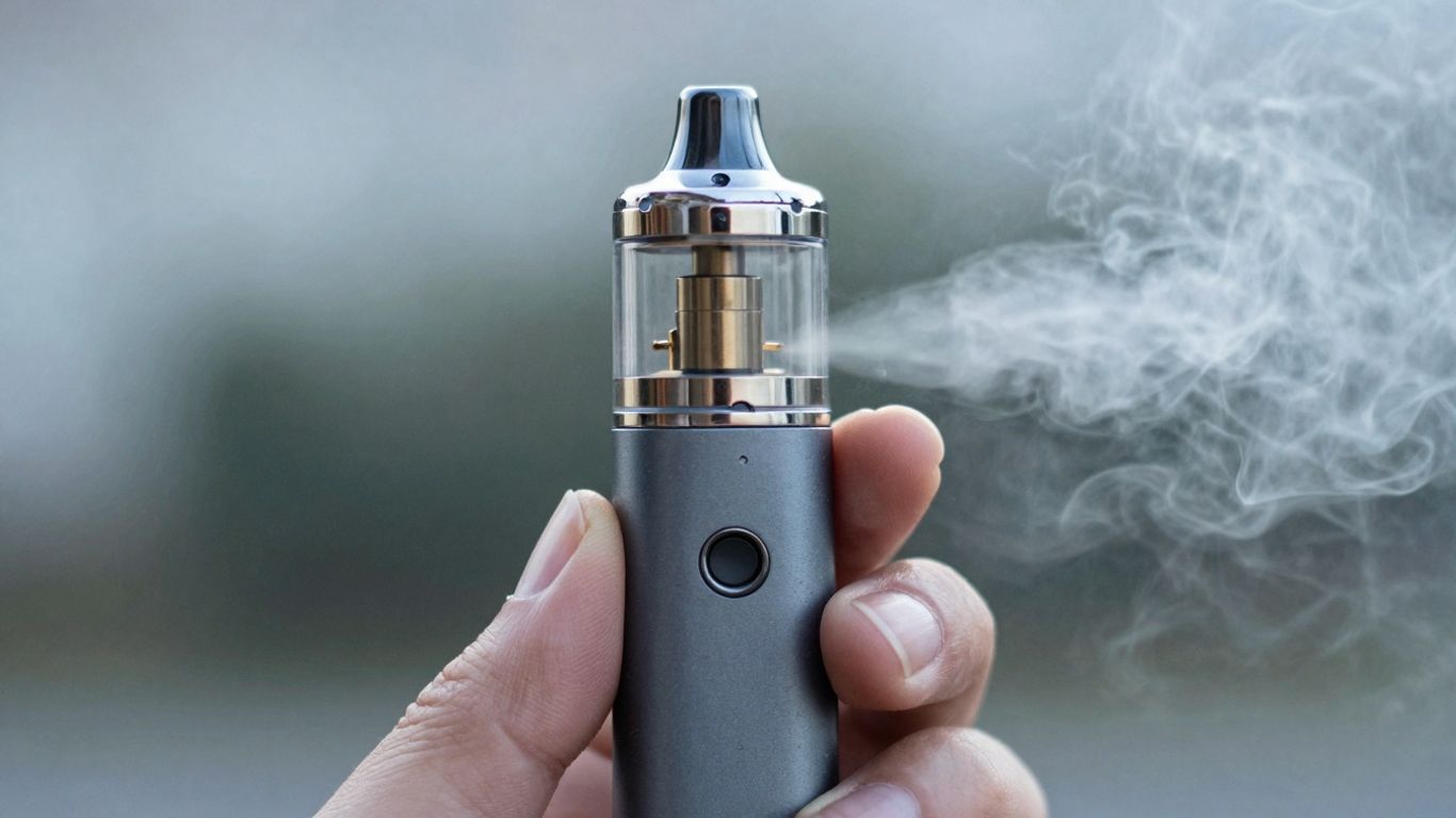 Person hält E-Zigarette mit Dampf