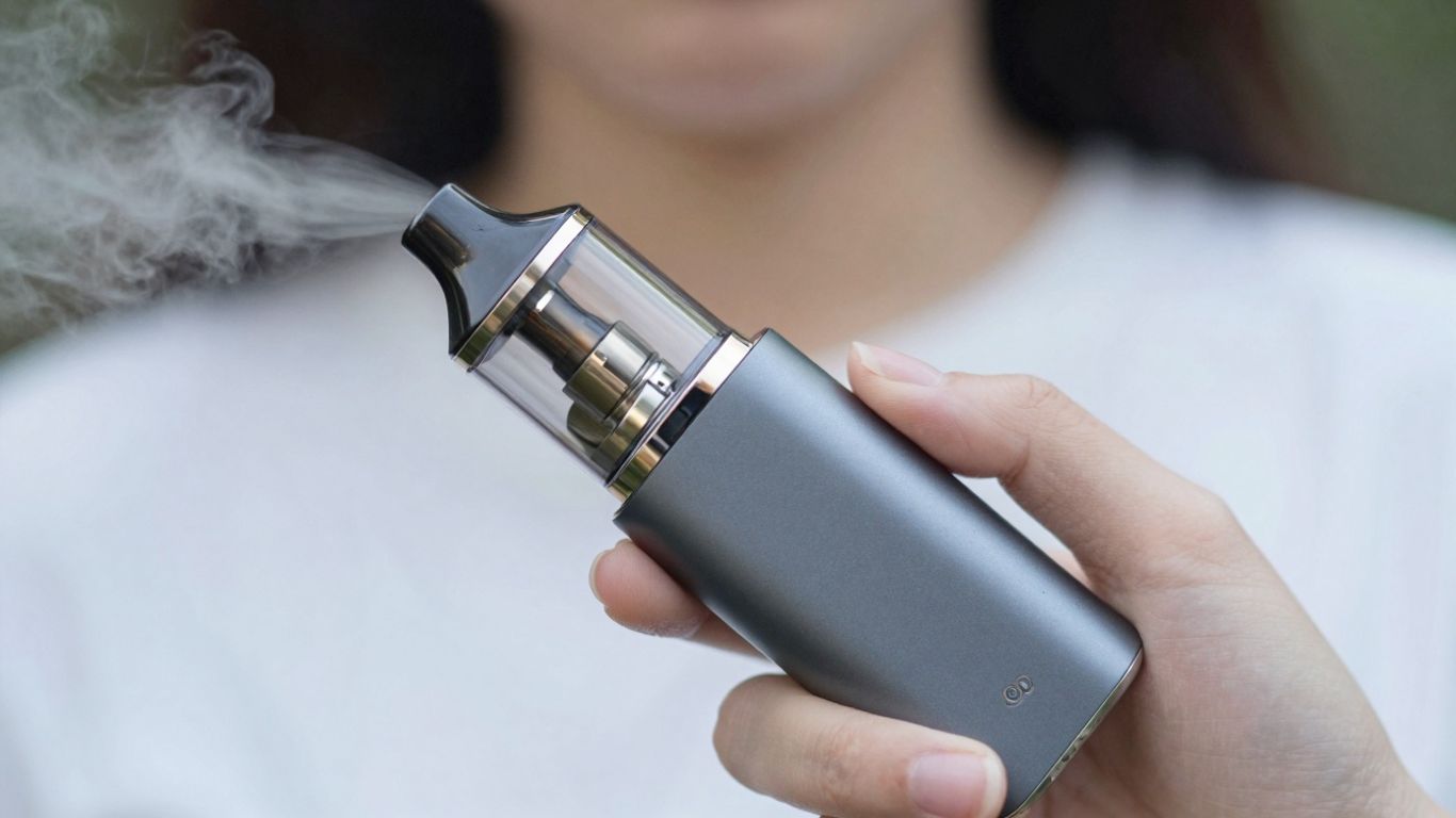 Person hält E-Zigarette mit Dampf