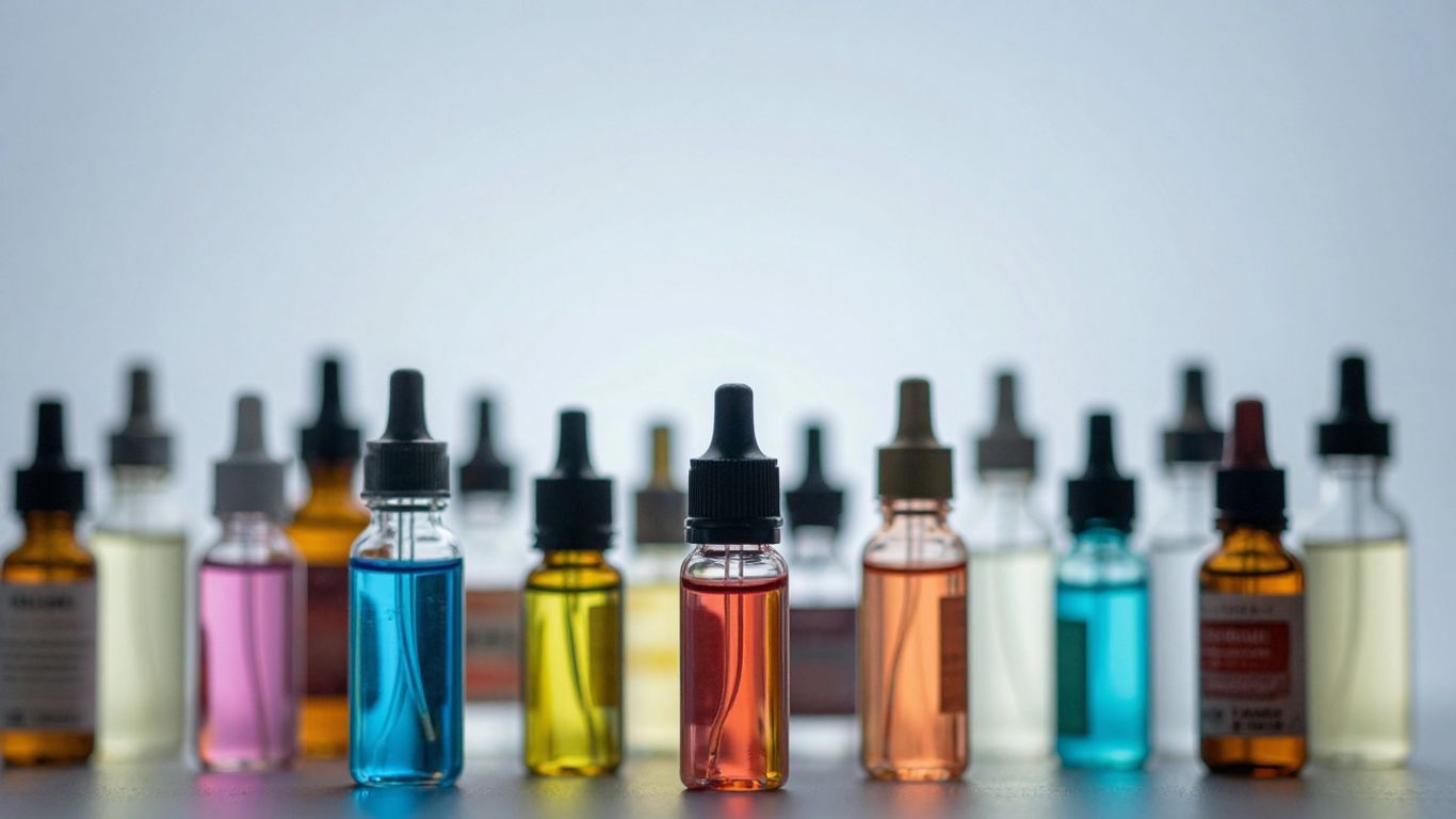 Bunte Vape Liquids in Flaschen im Vergleich